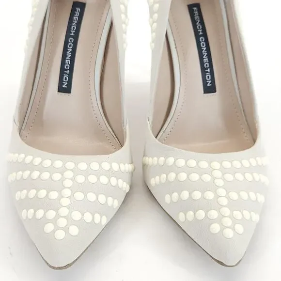 French Connection Elmyra Heel 7-7.5M Cream Pumps Studded Formal Bridal Cocktail - Picture 3 of 5